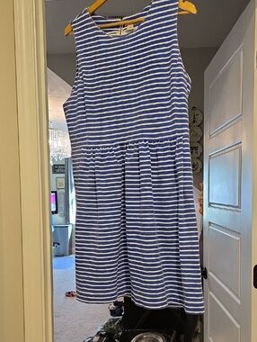 Blue and White Striped Sleeveless Dress